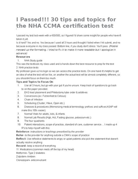 I Passed!!! 30 tips and topics for the NHA CCMA certification test